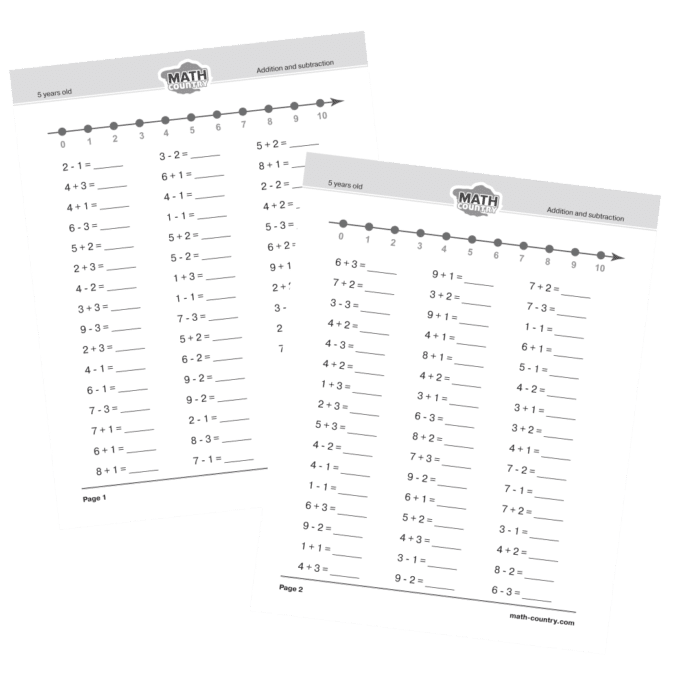 Math Country Addition and Subtraction Worksheets for PreK-K (Ages 5+) Practice basic addition and subtraction using a number line