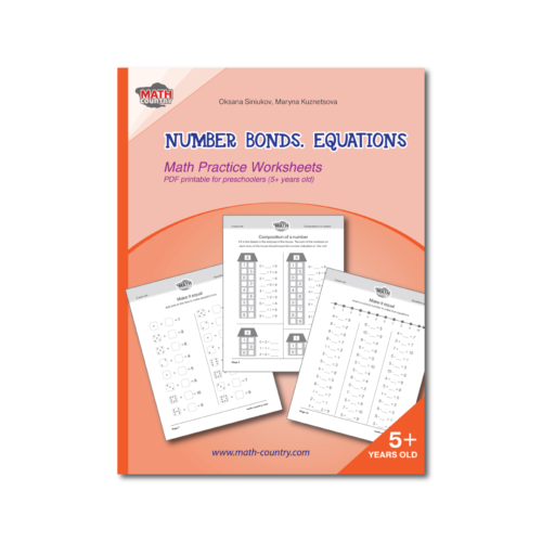 Math Country: Number Bonds and Equations. Math Practice Worksheets. Cover for PreK-K