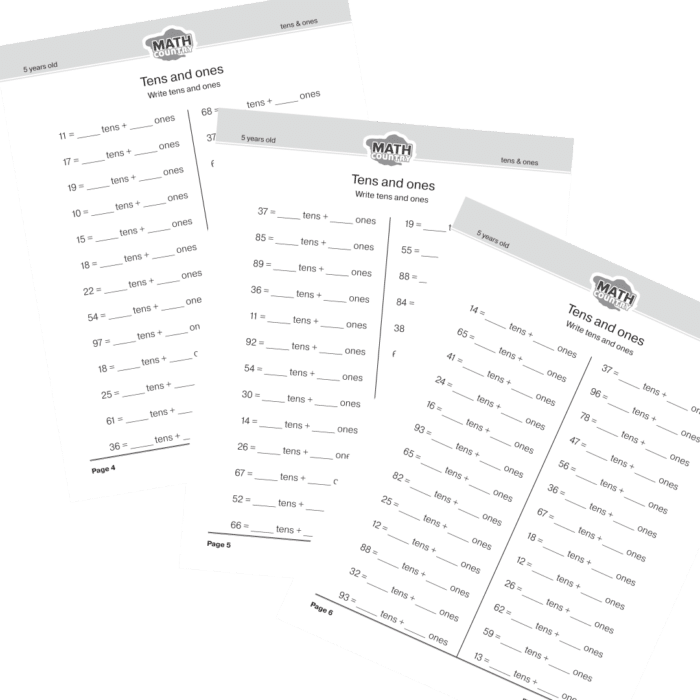 math worksheets pdf printable tens ones place value kindergarten preK preschool