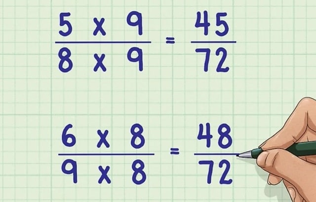 find equivalent fractions with common denominators