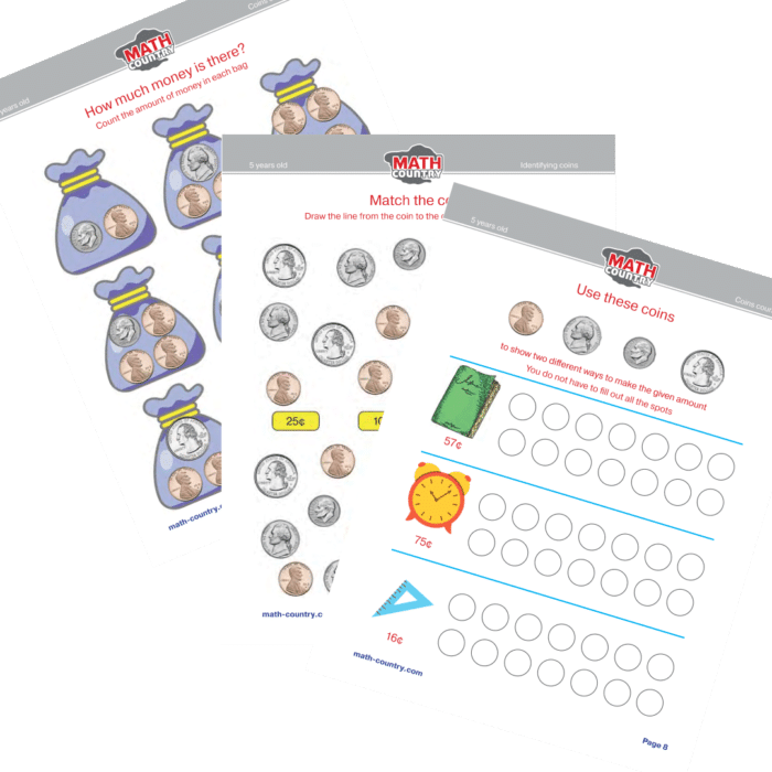 Money Worksheets for Preschoolers count recognize coins make a purchase pennies dimes nickels quarters
