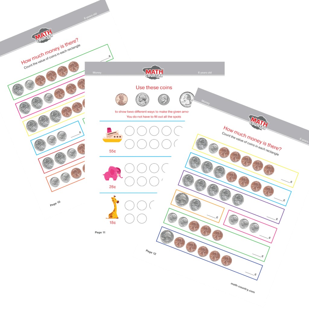 Math Worksheets Grade 1: Money. Coins and bills (age 6+) | Math Country