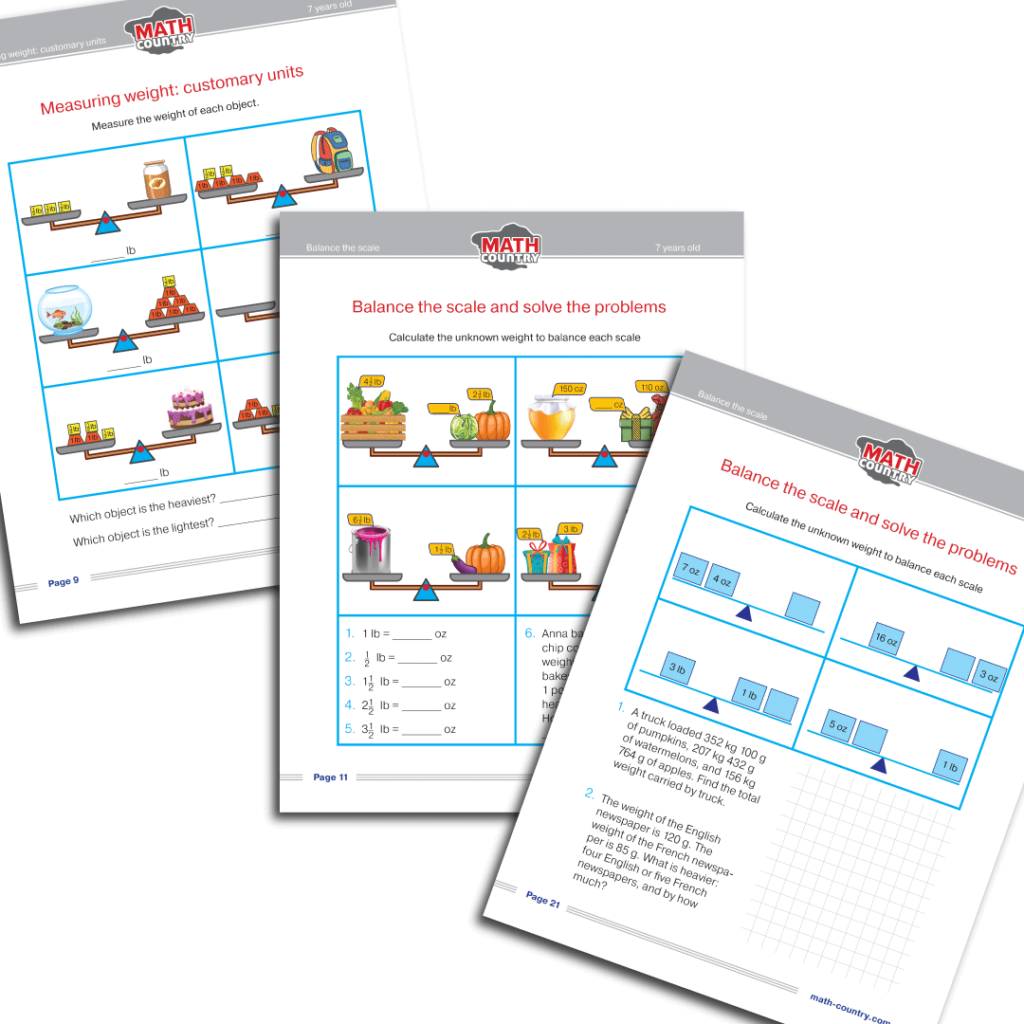 Weight Measurements. Math Worksheets grades 2-3 (age 7+) | Math Country