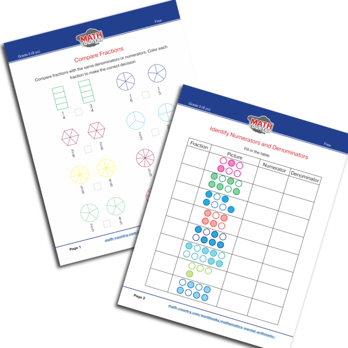 compare fractions worksheets identify numerators and denominators