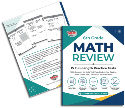 Grade 6 Math Review Workbook by Math Country featuring 15 full-length practice tests